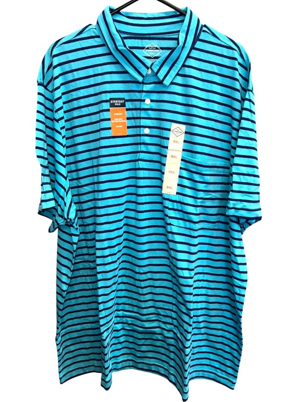 NWT St. Johns Bay Mens Super Soft Polo Shirt Turquoise/Navy Stripe 3XL